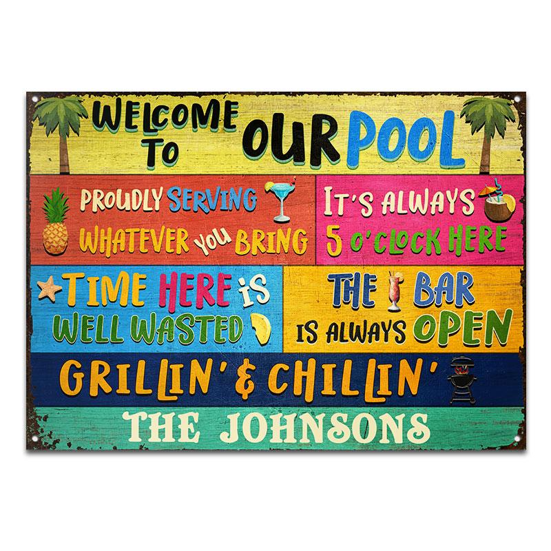 Welcome The Bar Is Always Open - Swimming Pool Decor - Personalized Custom Classic Metal Signs