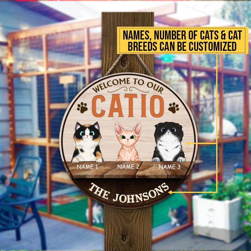 Welcome-To-Our-Catio-Catio-Decor-Cat-Enclosure-Decor-Cat-Lover-Gift-Custom-Wood-Circle-Sign-2 Cat Enclosure Decor