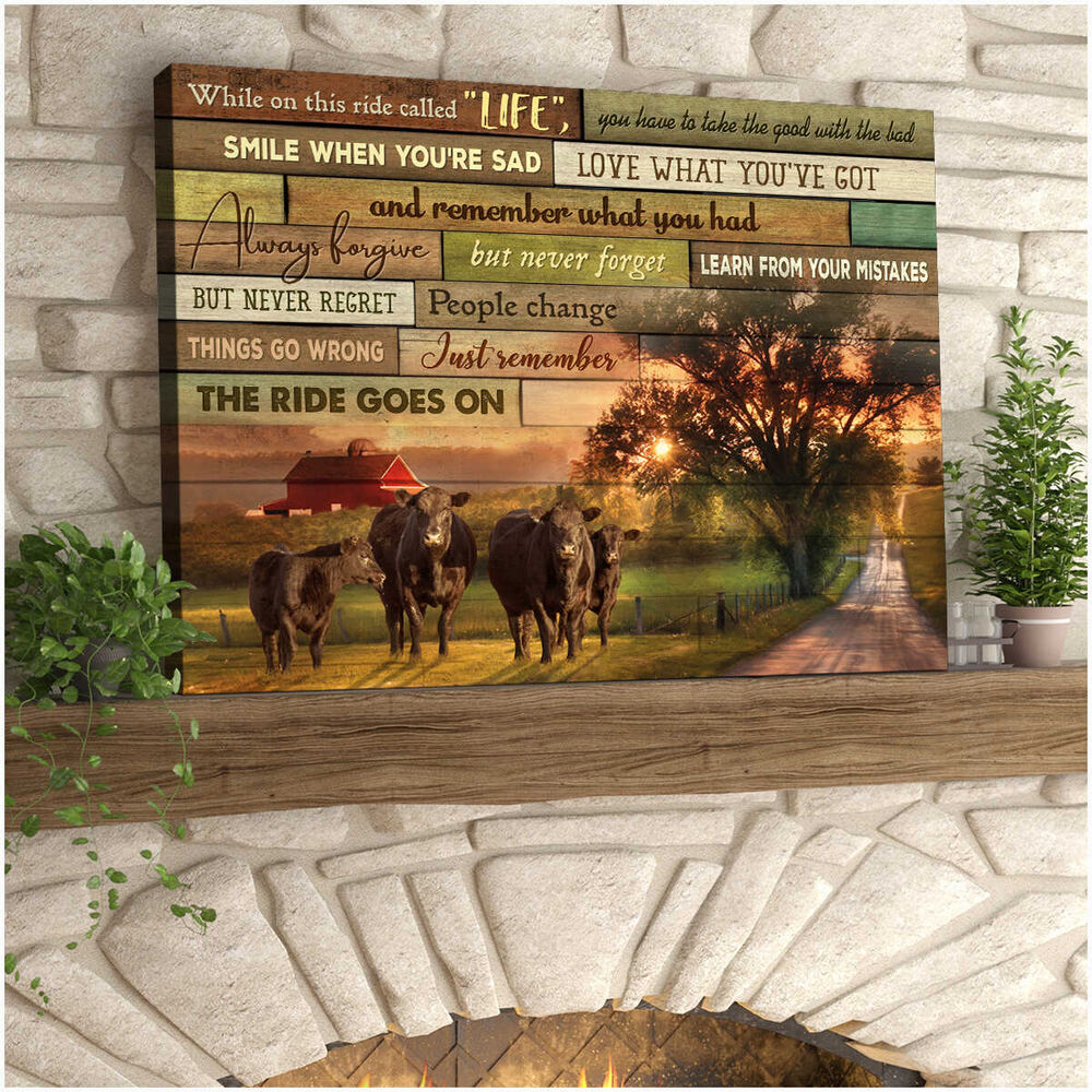 While On This Ride Farm Angus Cows Canvas Prints Wall Art Decor