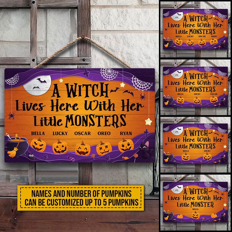Witch Her Little Monster Live Here Custom Wood Rectangle Sign