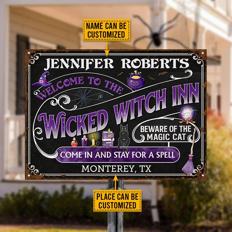 Witch Inn Black Cat Stay For A Spell Black Custom Classic Metal Signs