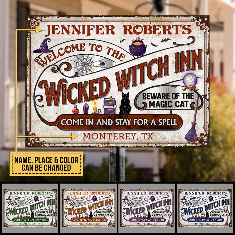 Witch Inn Black Cat Stay For A Spell Color Custom Classic Metal Signs