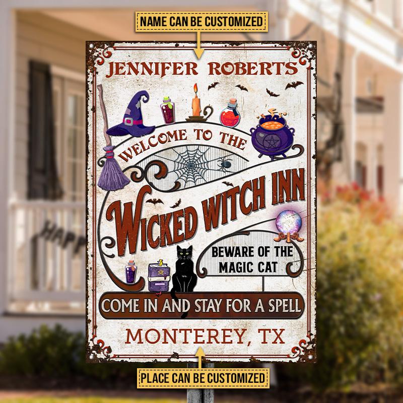Witch Inn Black Cat Stay For A Spell Vertical Custom Classic Metal Signs