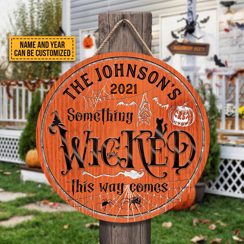 Witch Witchery Wizard Spell Halloween Something Wicked Orange Custom Wood Circle Sign