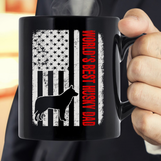 World's Best Husky Dad American Flag Mug
