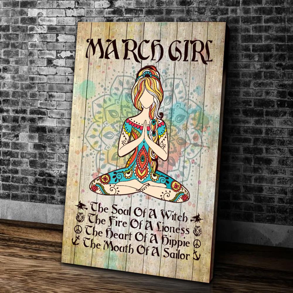 Yoga Canvas, Home Wall Art Decor, Birthday Gifts Idea, March Girl Yoga The Soul Of A Witch Portrait Canvas