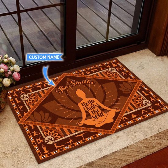 Yoga Heals The Soul Personalized Custom Name Doormat Welcome Mat