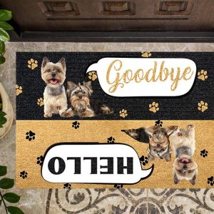 Yorkshire Terriers Say Hello Goodbye Dogs Lover Doormat Welcome Mat