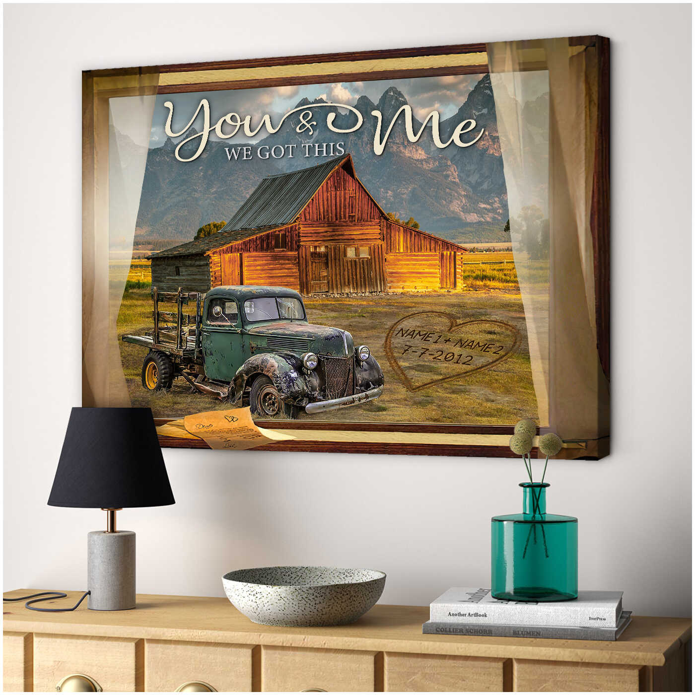 You And Me We Got This Beautiful Country Barn And Truck Landscape Window Custom Name And Date Canvas Prints Wall Art Decor