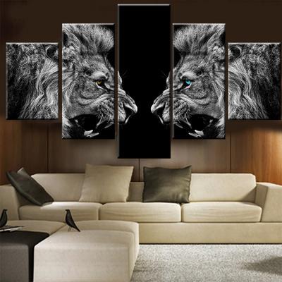 A Roaring Lions Black And White Painting - Abstract 5 Panel Canvas Art Wall Decor a roaring lions black and white painting abstract 5 panel canvas art wall decor 2871