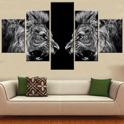 A Roaring Lions Black And White Painting - Abstract 5 Panel Canvas Art Wall Decor a roaring lions black and white painting abstract 5 panel canvas art wall decor 6555
