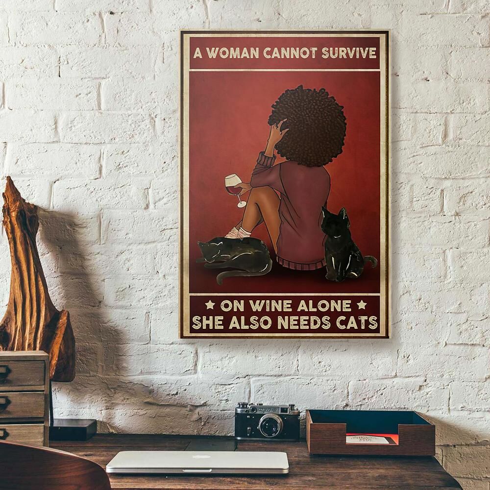 A Woman Cannot Survive On Wine Alone Cat Canvas Prints - Wall Art Decor a woman cannot survive on wine alone cat canvas prints wall art decor 7547