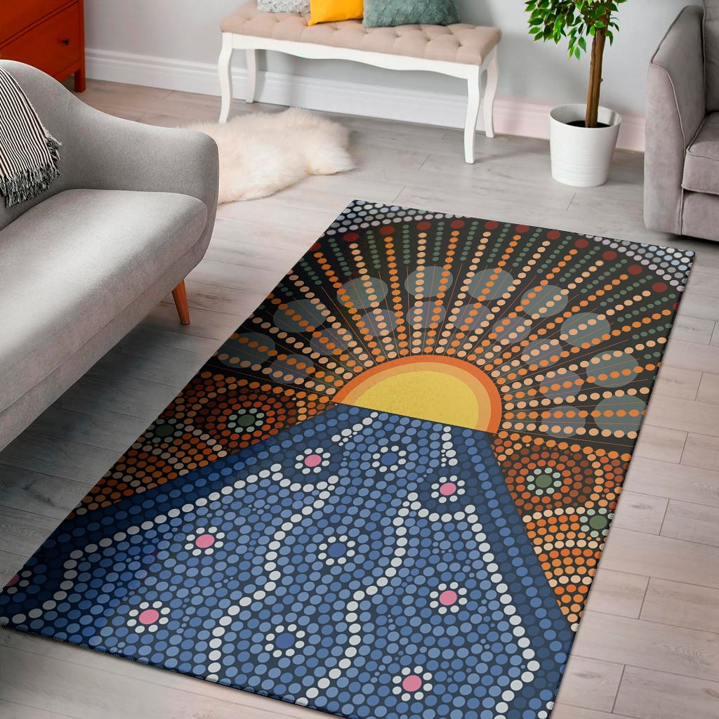 aboriginal indigenous sunset art print area rug floor decor 1338