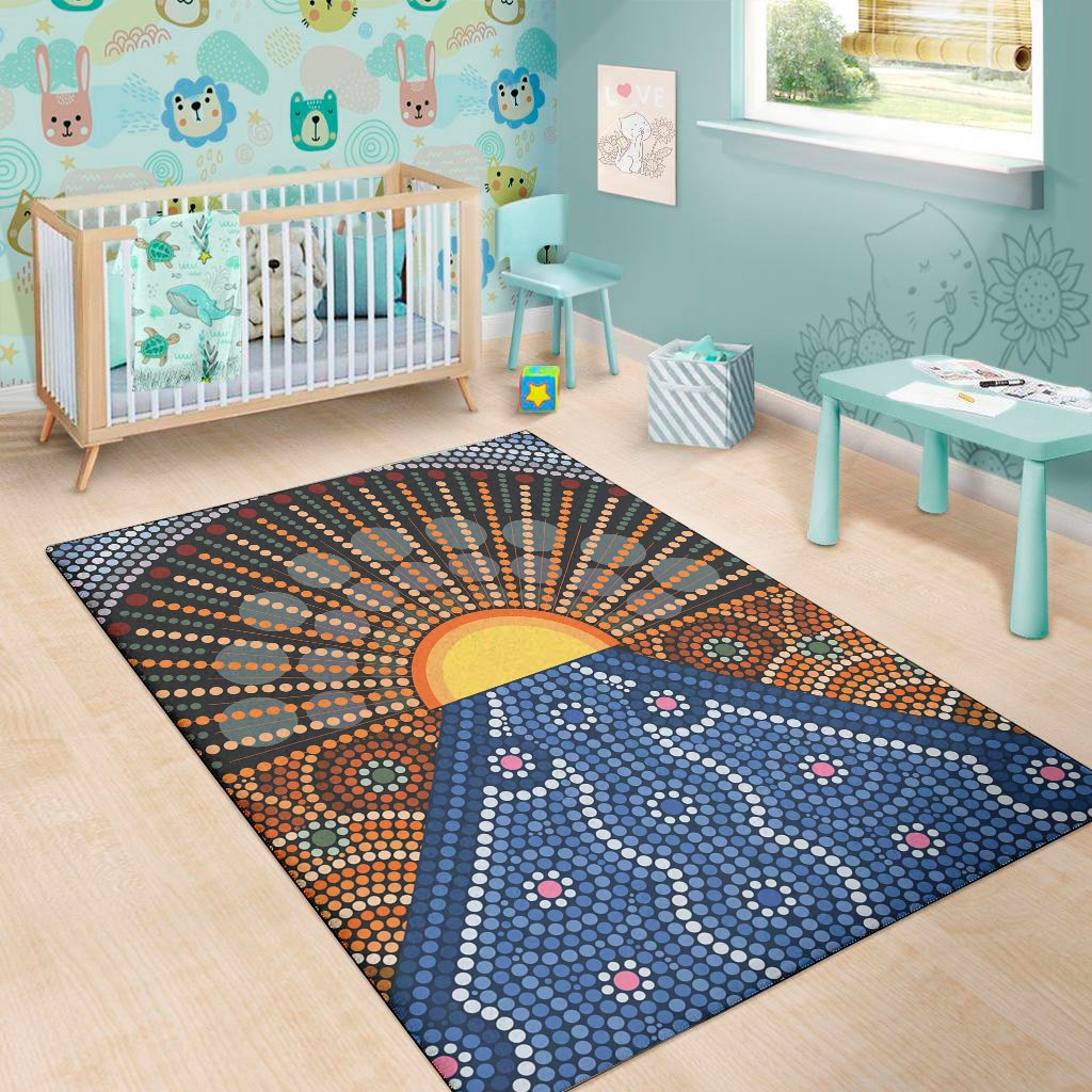 aboriginal indigenous sunset art print area rug floor decor 3515