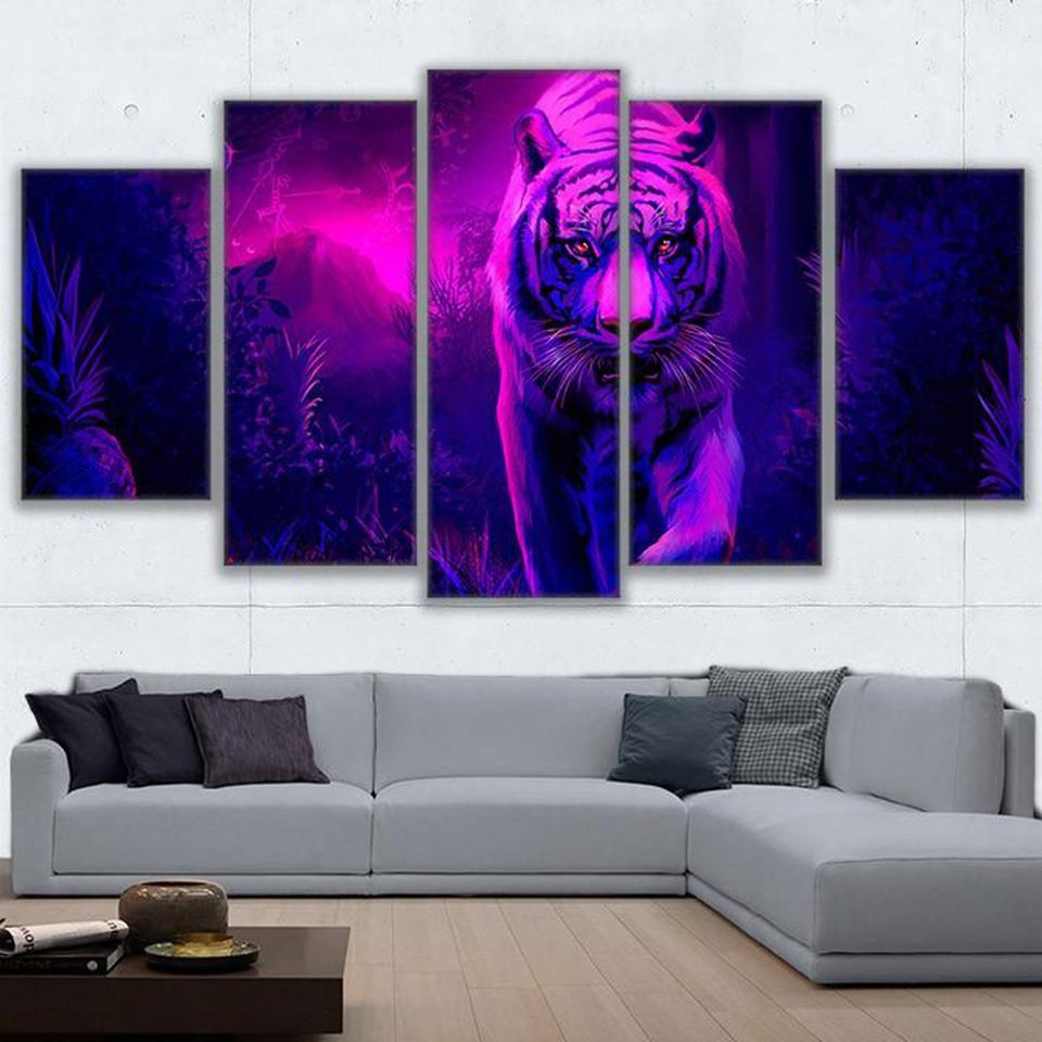 abstract animal mystic tiger animal 5 panel canvas art wall decor 1181