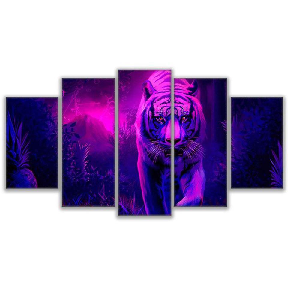 abstract animal mystic tiger animal 5 panel canvas art wall decor 6491