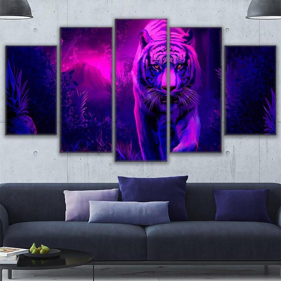 abstract animal mystic tiger animal 5 panel canvas art wall decor 6999