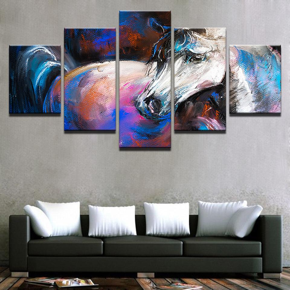 abstract animal white horse animal 5 panel canvas art wall decor 5152