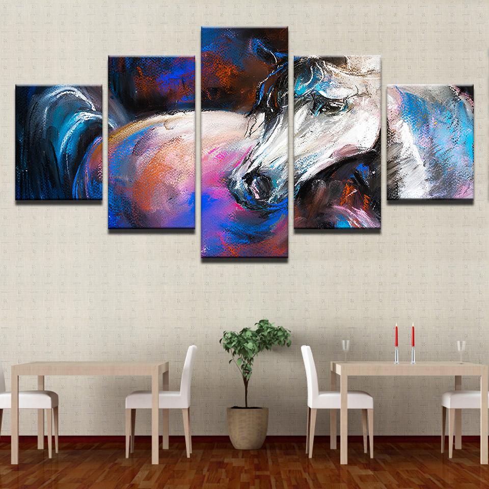 abstract animal white horse animal 5 panel canvas art wall decor 8262