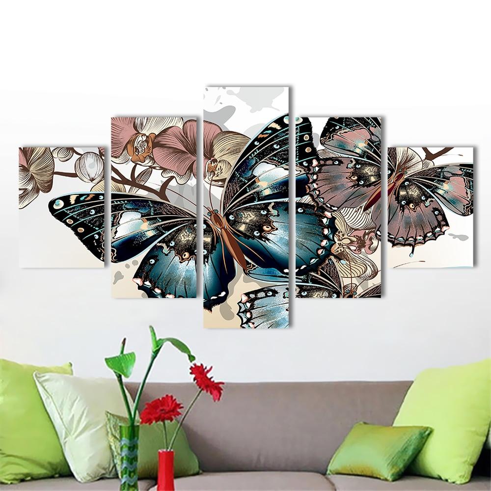 abstract beautiful butterfly abstract 5 panel canvas art wall decor 8909