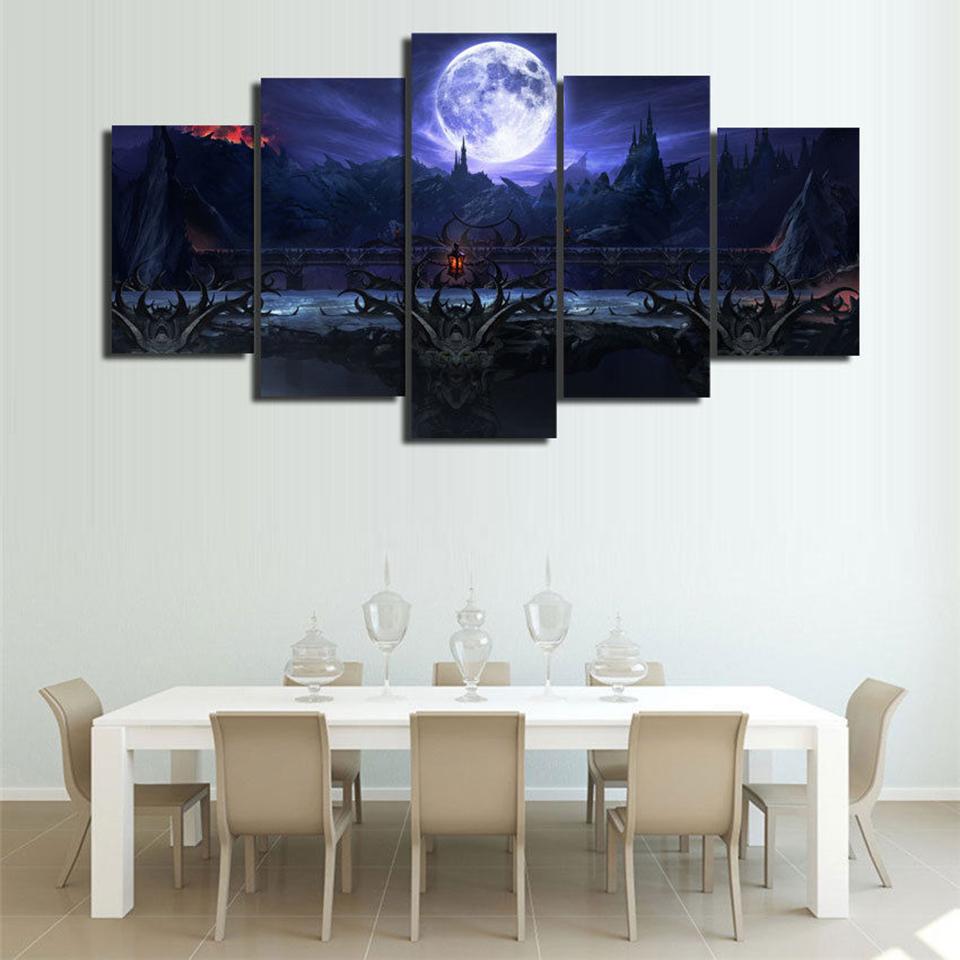abstract blue sky white moon landscape nature 5 panel canvas art wall decor 4460