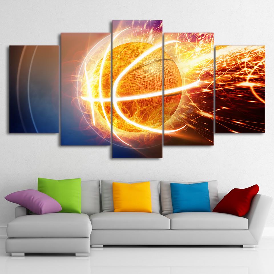 abstract fire basketball sport 5 panel canvas art wall decor 3981