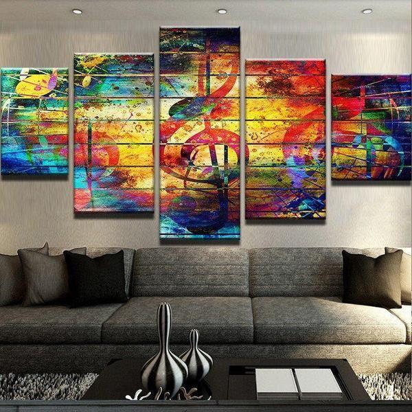 abstract music notation music 5 panel canvas art wall decor 8920