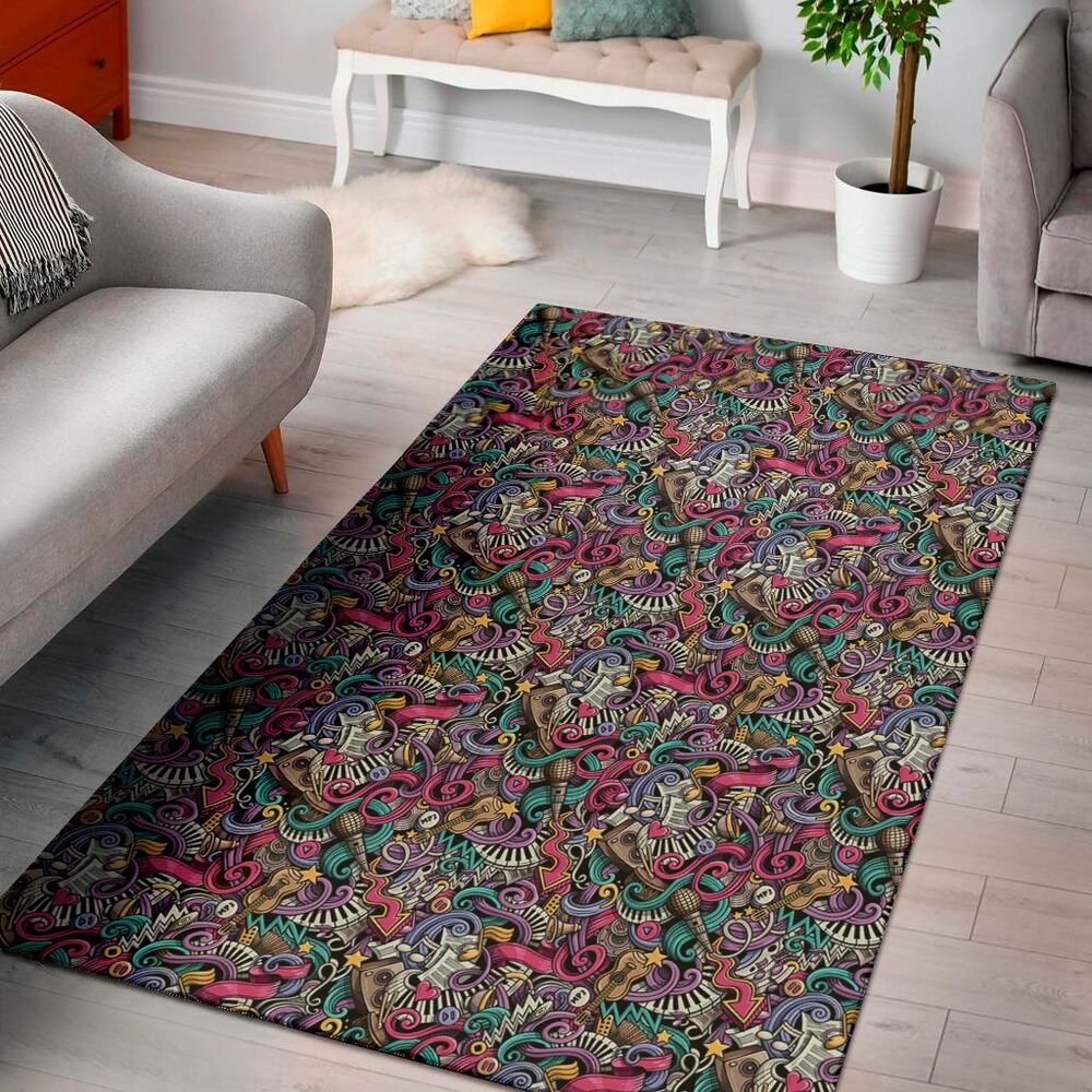 abstract music pattern print area rug floor decor 3393