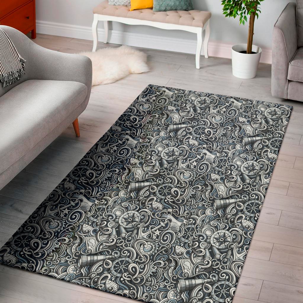 abstract nautical anchor pattern print area rug floor decor 1735
