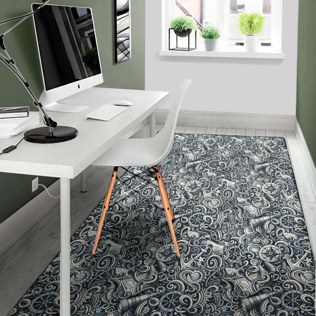 abstract nautical anchor pattern print area rug floor decor 5693
