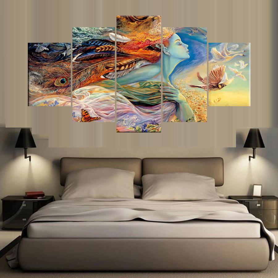 abstract phoenix feathers sexy woman abstract 5 panel canvas art wall decor 2315