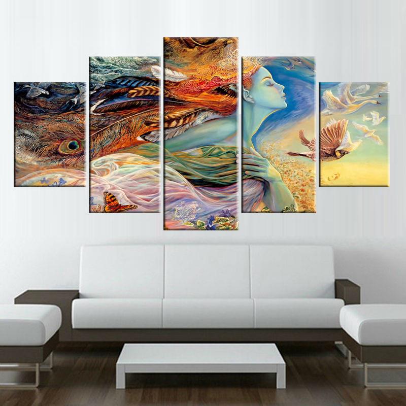 abstract phoenix feathers sexy woman abstract 5 panel canvas art wall decor 4243