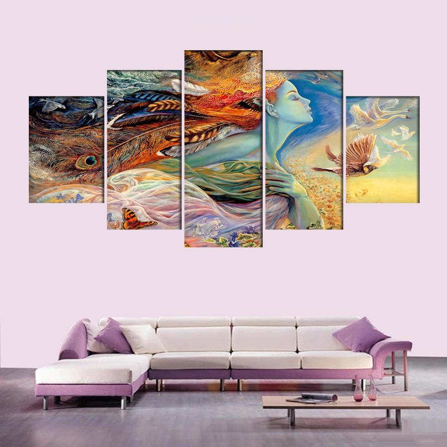 abstract phoenix feathers sexy woman abstract 5 panel canvas art wall decor 6869