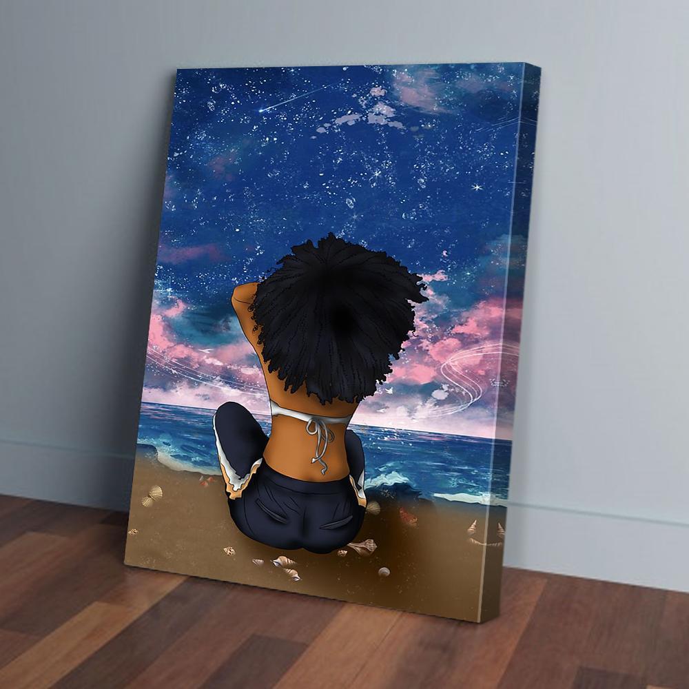 afro girl on the beach canvas prints wall art decor 4551
