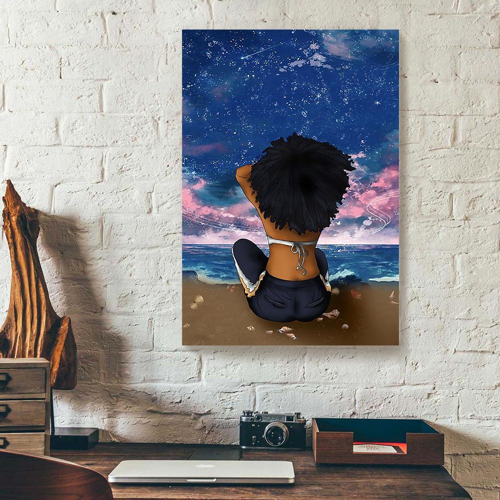 afro girl on the beach canvas prints wall art decor 7310