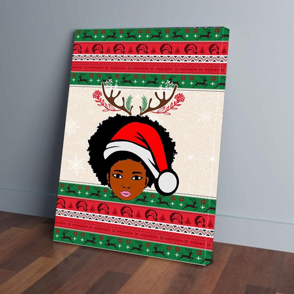 Afro Natural Girl Santa Claus Christmas Canvas Prints - Wall Art Decor afro natural girl santa claus christmas canvas prints wall art decor 6644