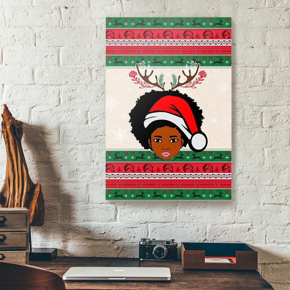 Afro Natural Girl Santa Claus Christmas Canvas Prints - Wall Art Decor afro natural girl santa claus christmas canvas prints wall art decor 6916