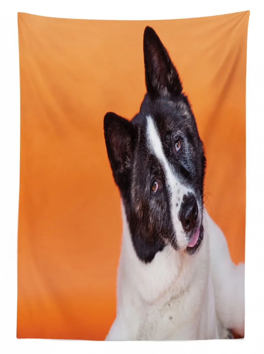 akita on orange 3d printed tablecloth table decor 2094