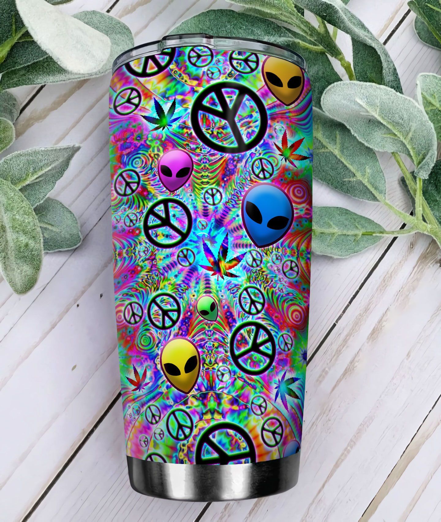 Alien Tide Dye Hippie Personalized Stainless Steel Tumbler alien tide dye hippie personalized stainless steel tumbler 8172