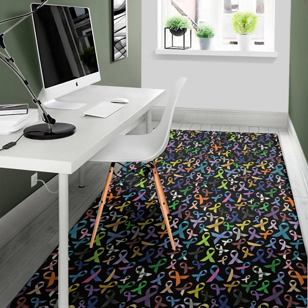 all cancer awareness pattern print area rug floor decor 7479