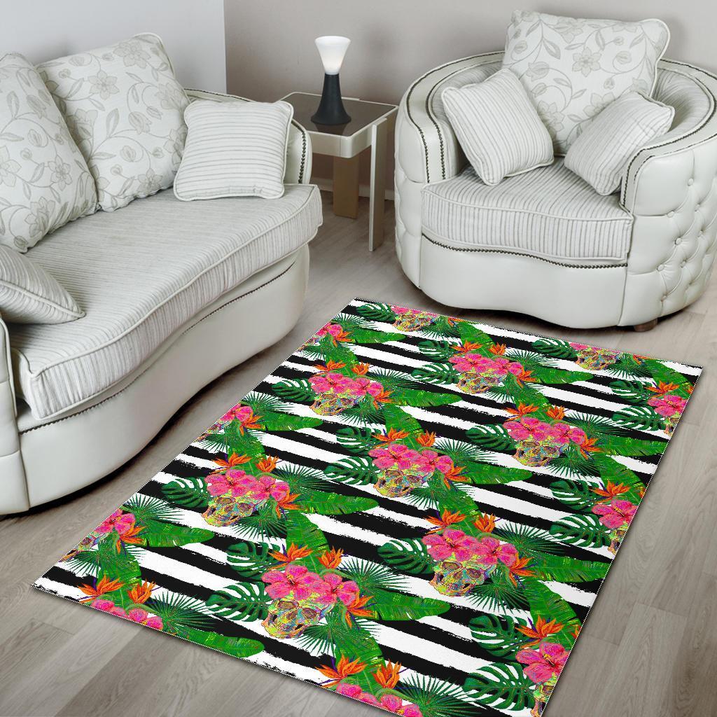 aloha skull striped pattern print area rug floor decor 1268