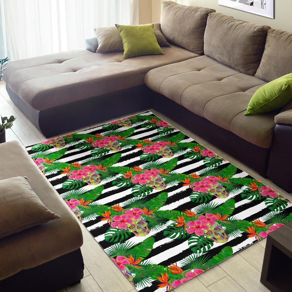 aloha skull striped pattern print area rug floor decor 3174
