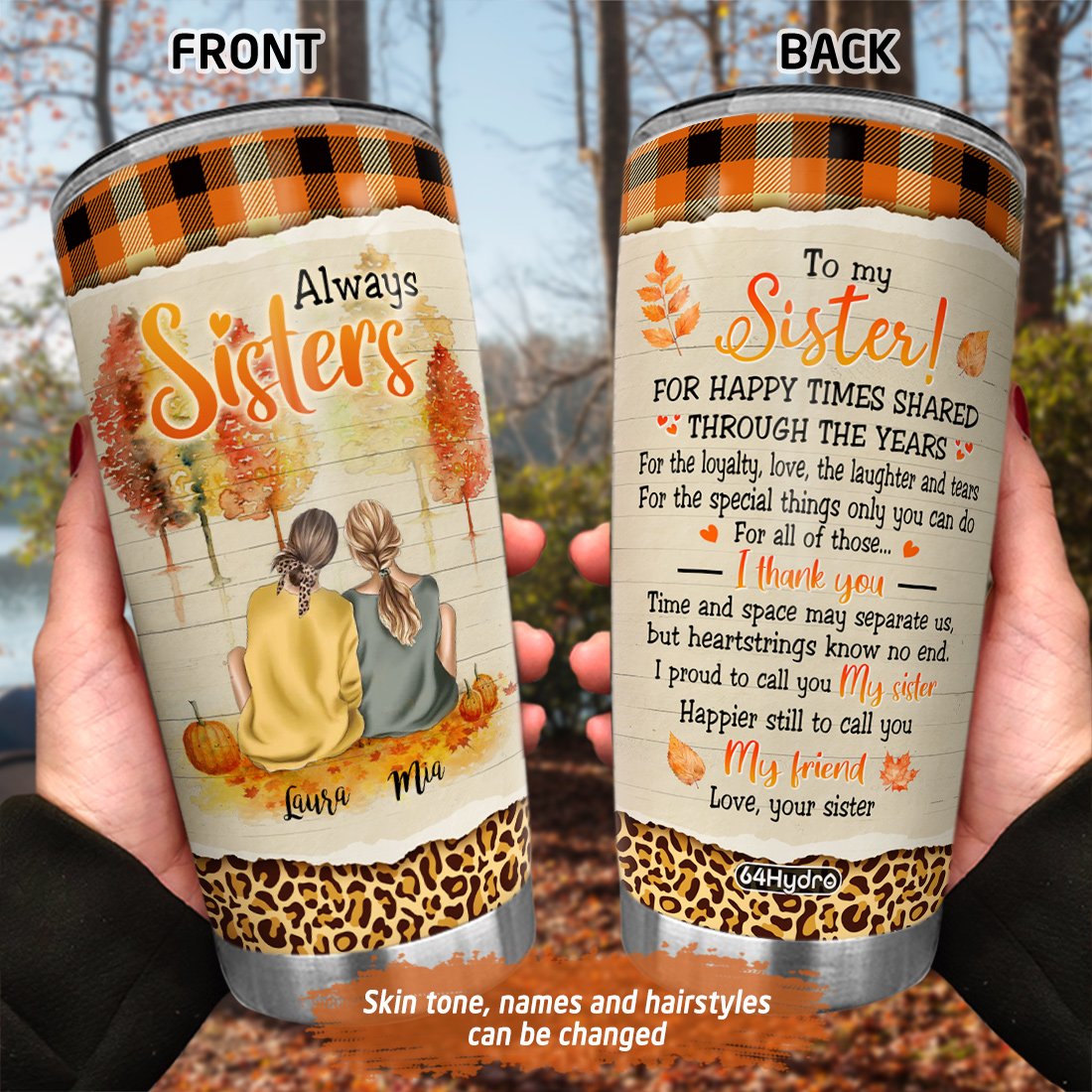 always sisters for happy times shared customized stainless steel tumbler 7476