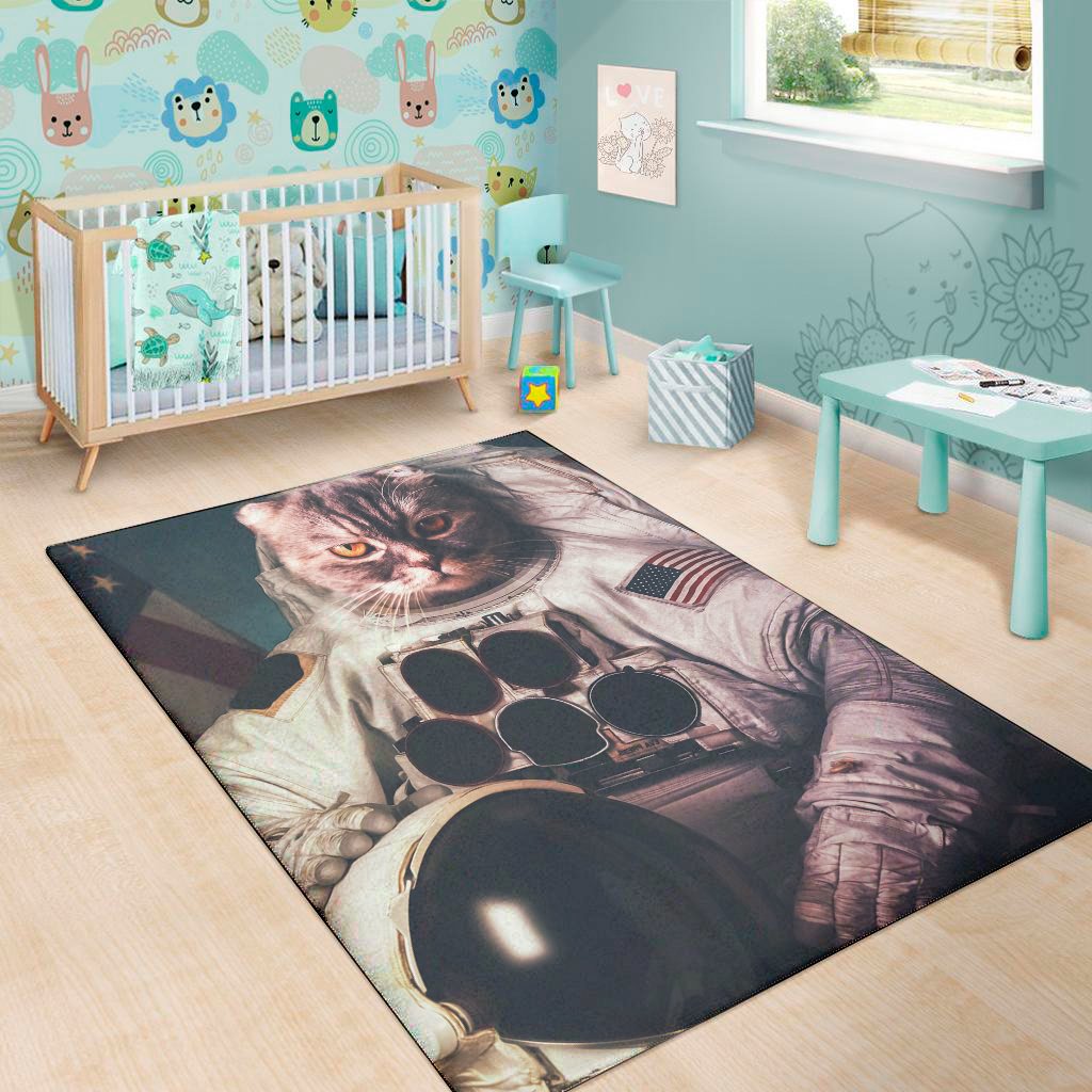 american astronaut cat print area rug floor decor 6835