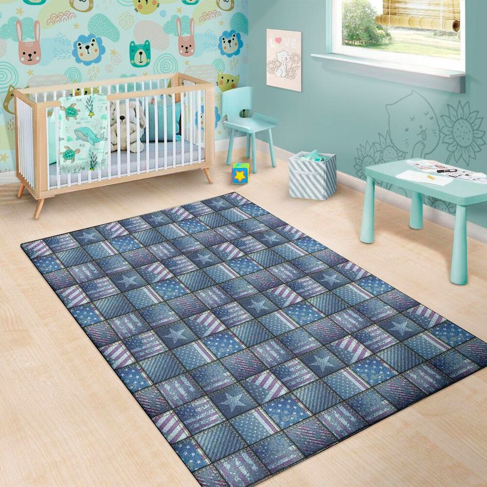 American Denim Patchwork Pattern Print Area Rug Floor Decor american denim patchwork pattern print area rug floor decor 8437