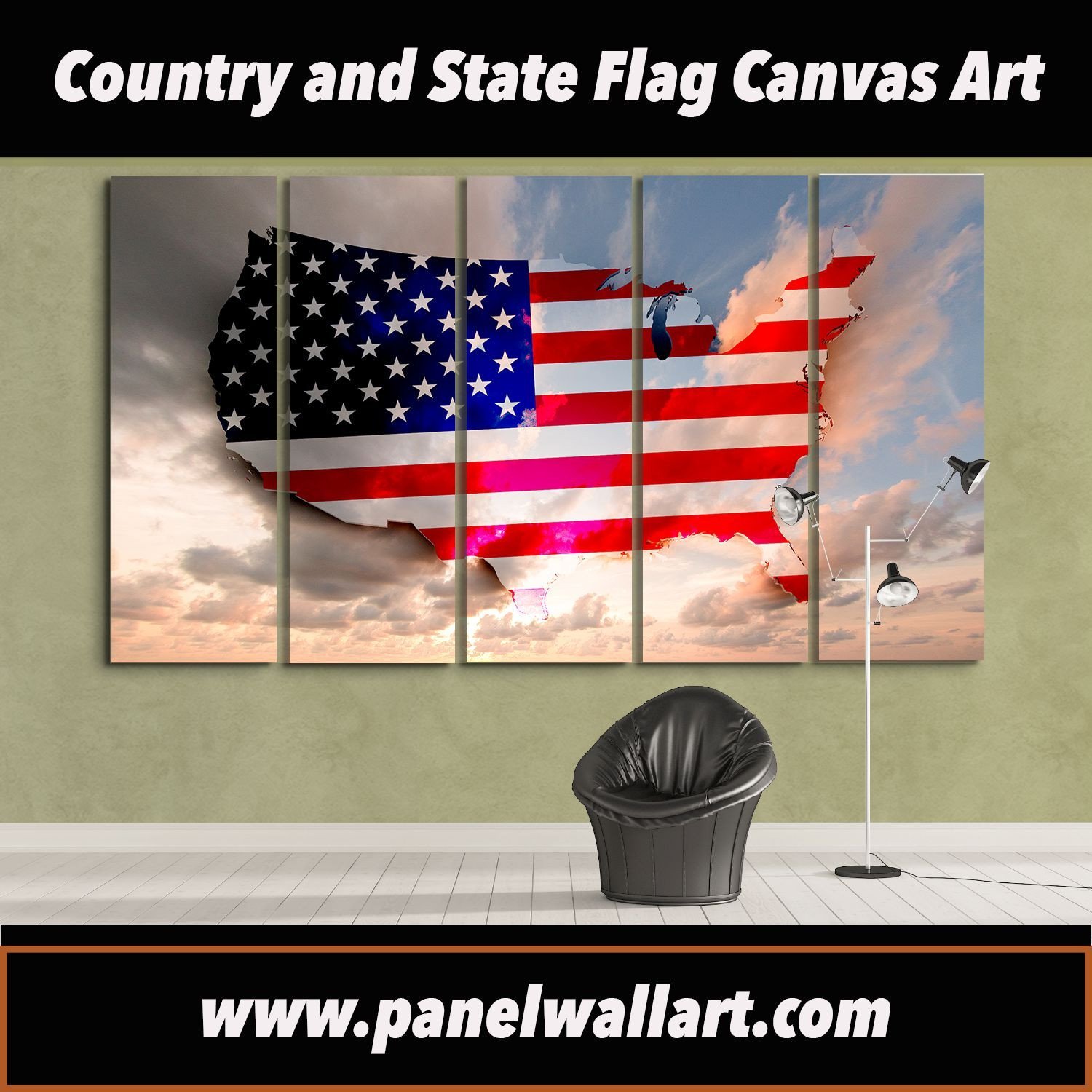 American Flag Art On Sky - Abstract 5 Panel Canvas Art Wall Decor american flag art on sky abstract 5 panel canvas art wall decor 3567