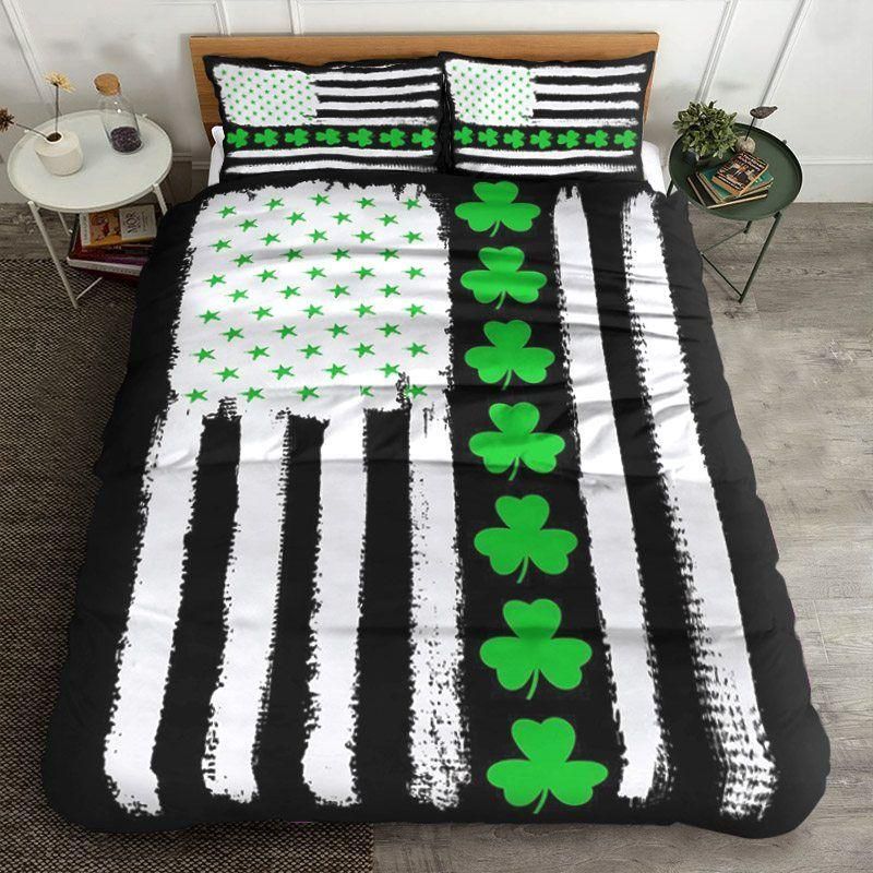 american flag design with shamrock st patricks day duvet cover bedding set 8934