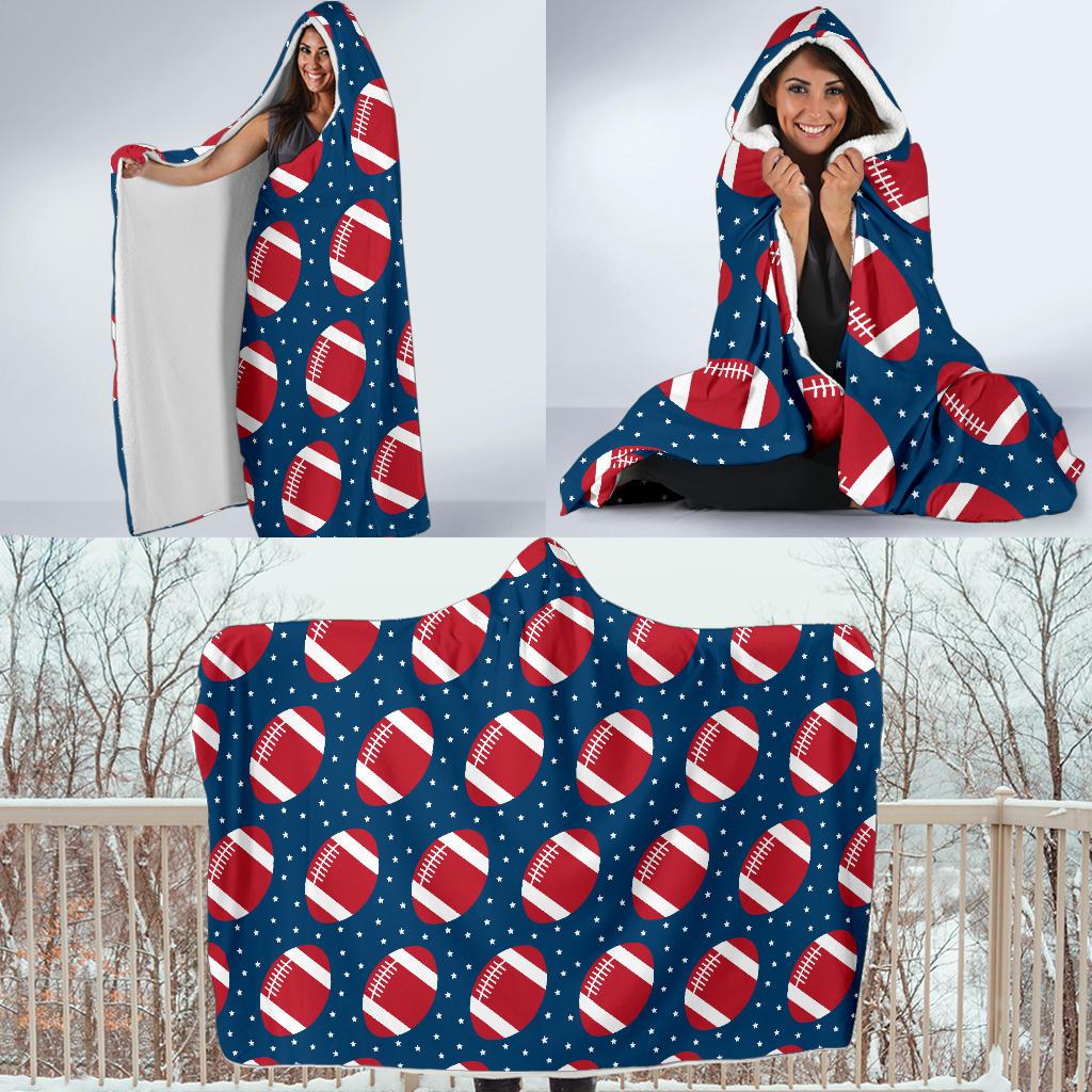 american football rugby ball print pattern hooded blanket cloak blanket 7968