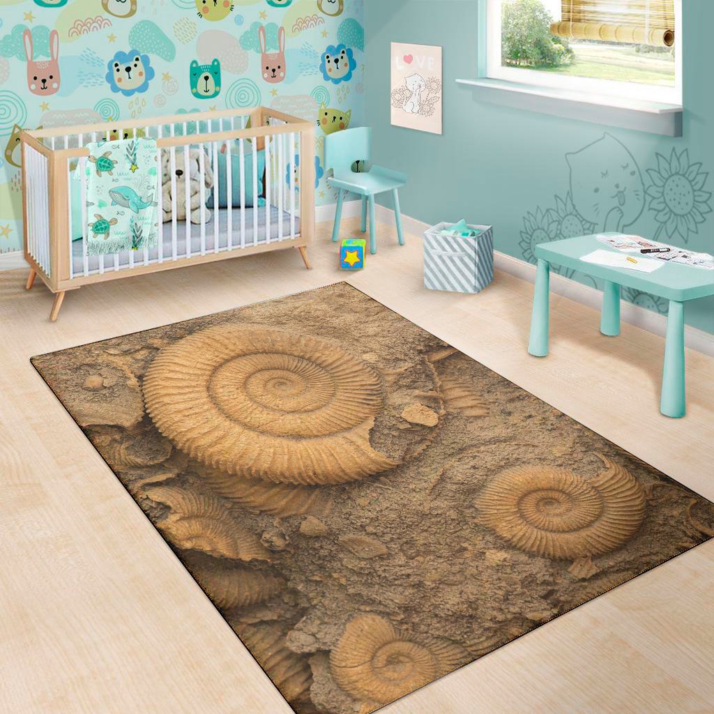 ammonite shell fossil print area rug floor decor 7567