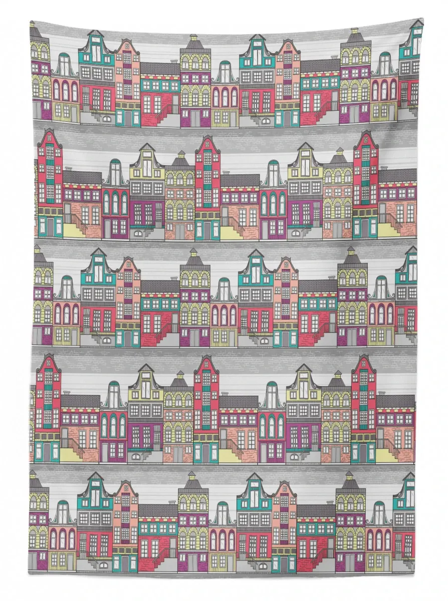 amsterdam sketch houses 3d printed tablecloth table decor 8035